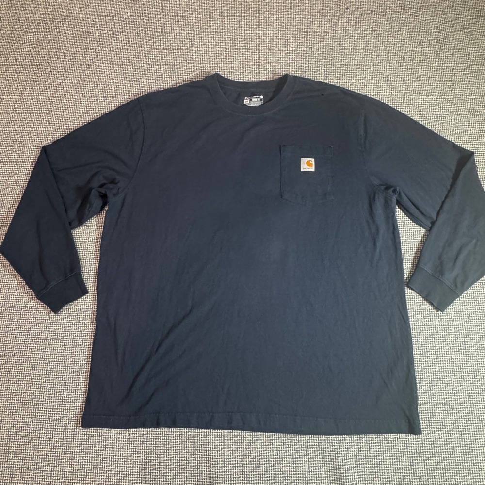 Carhartt Mens 2XL Loose Fit Long Sleeve Pocket T-Shirt Navy Blue Workwear K126